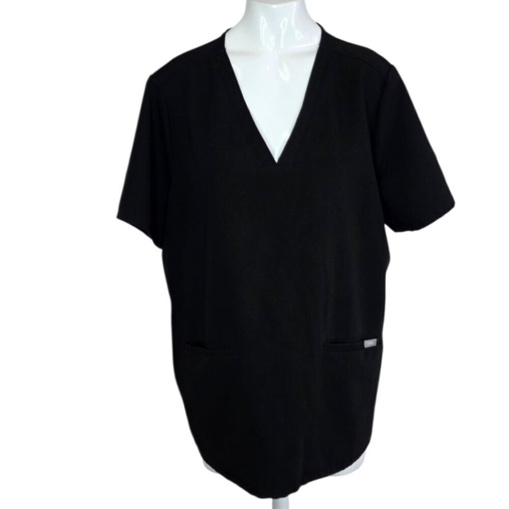 FIGS Technical Collection Casma Three Pocket Scrub Top, Black, Size XL